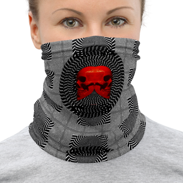 Hypnotic Left Right Red Skull Neck Gaiter - SkySkull Art