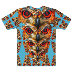 Owl Eyes See Skull  Totem on Blue  AOP T-shirt - SkySkull Art