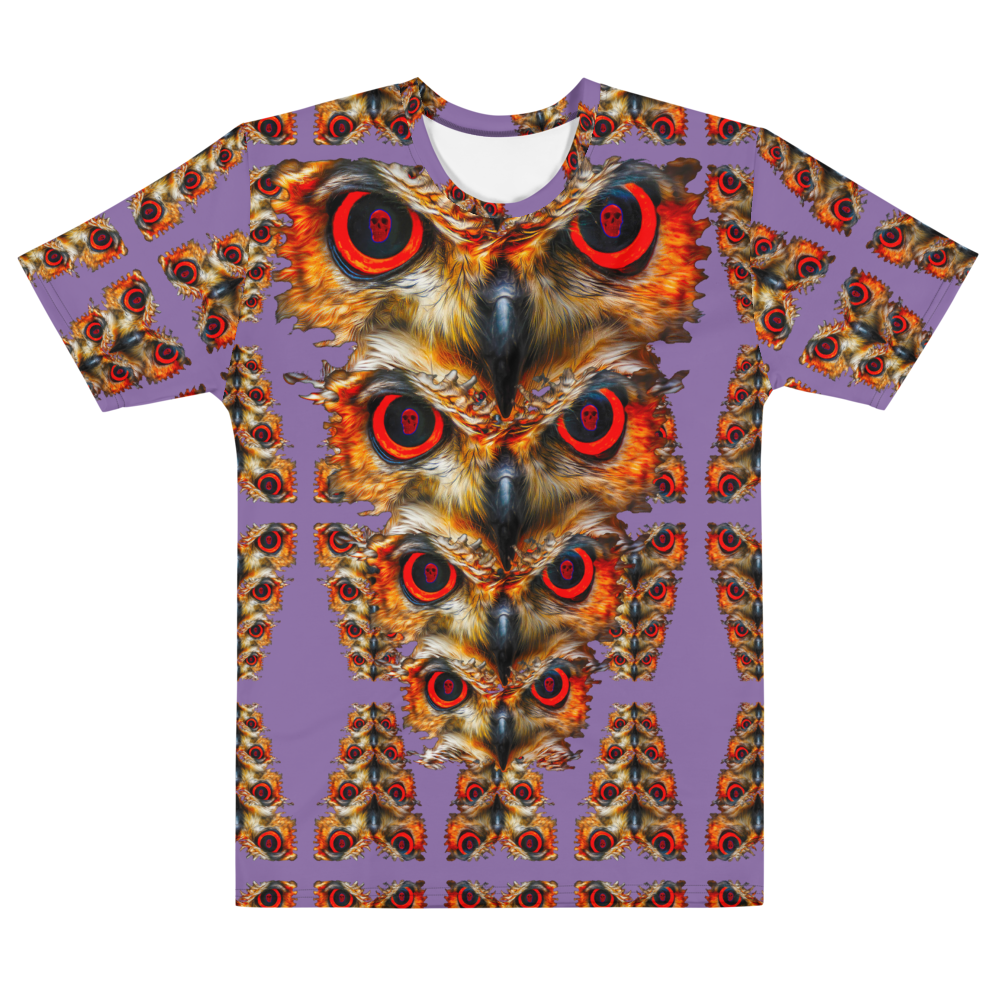 Owl Eyes See Skull  Totem on Purple  AOP T-shirt - SkySkull Art