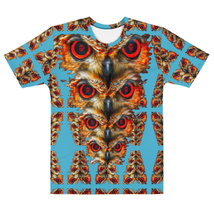 Owl Eyes See Skull  Totem on Blue  AOP T-shirt - SkySkull Art