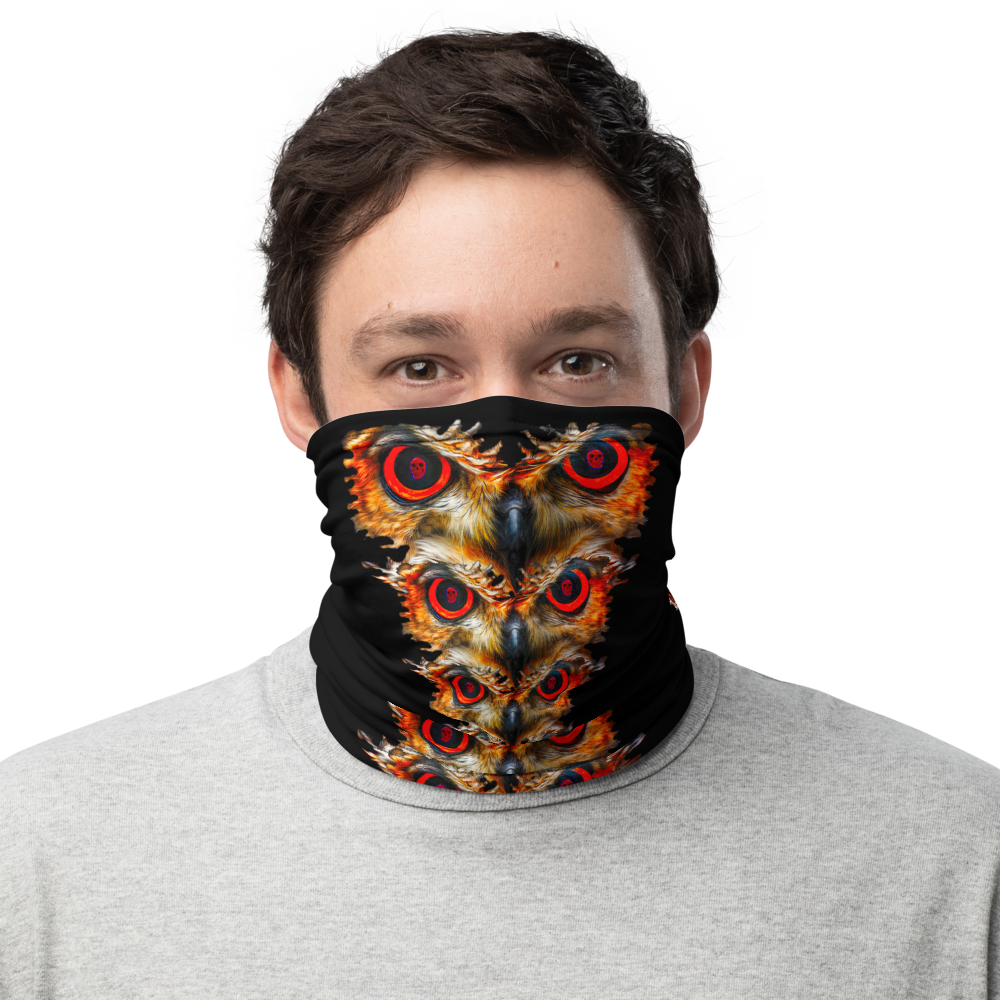 Owl Eyes See Skull  on Black Neck Gaiter - SkySkull Art