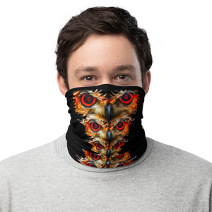 Owl Eyes See Skull  on Black Neck Gaiter - SkySkull Art