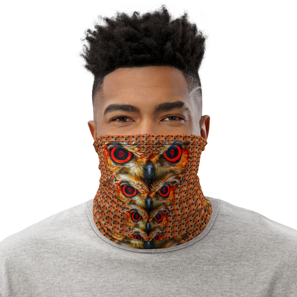 Owl Eyes See Skull Orange Cammo Neck Gaiter - SkySkull Art