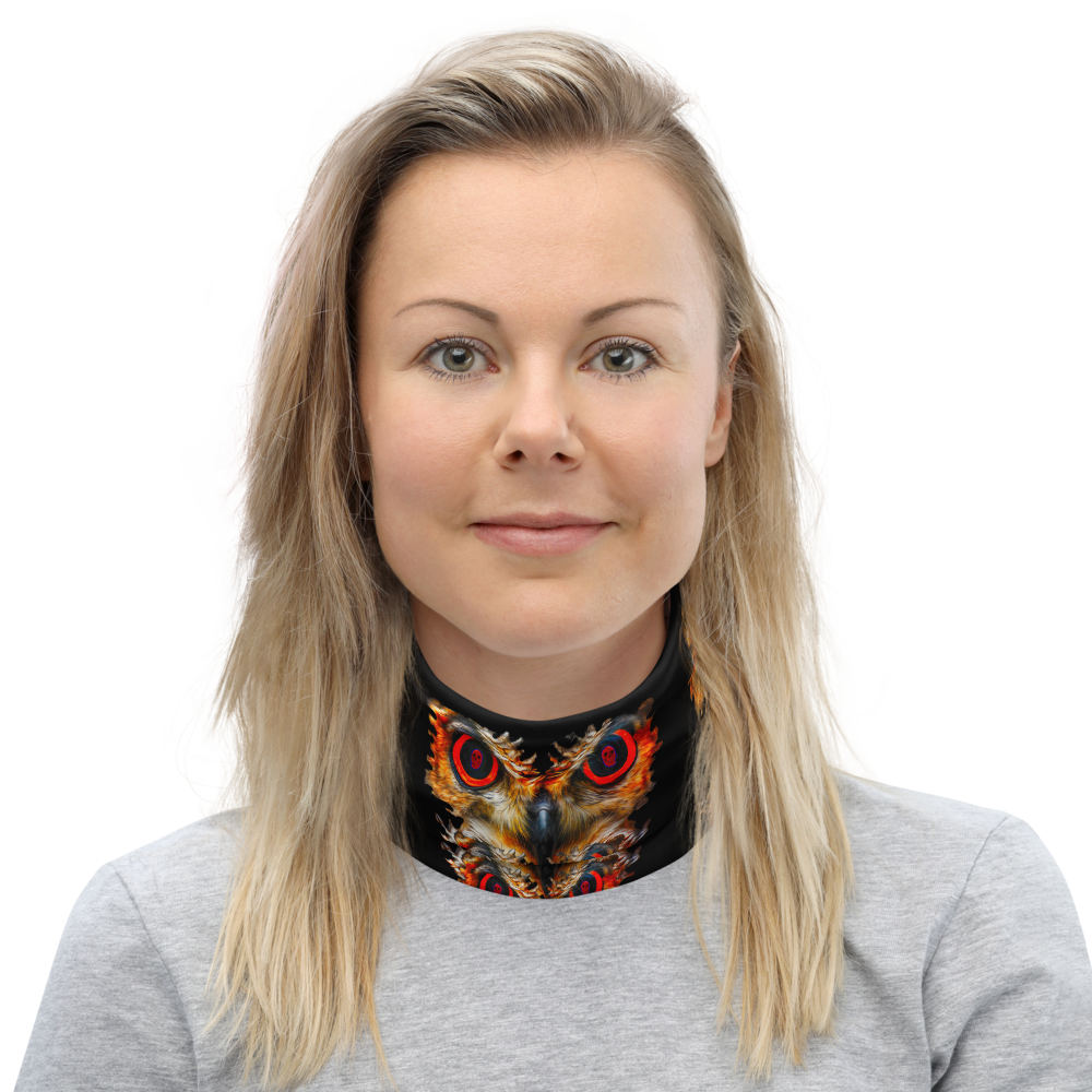 Owl Eyes See Skull  on Black Neck Gaiter - SkySkull Art