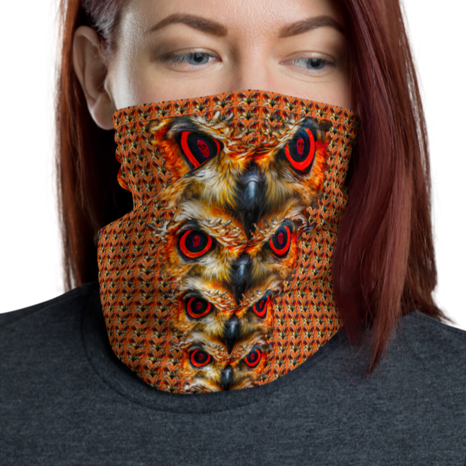 Owl Eyes See Skull Orange Cammo Neck Gaiter - SkySkull Art