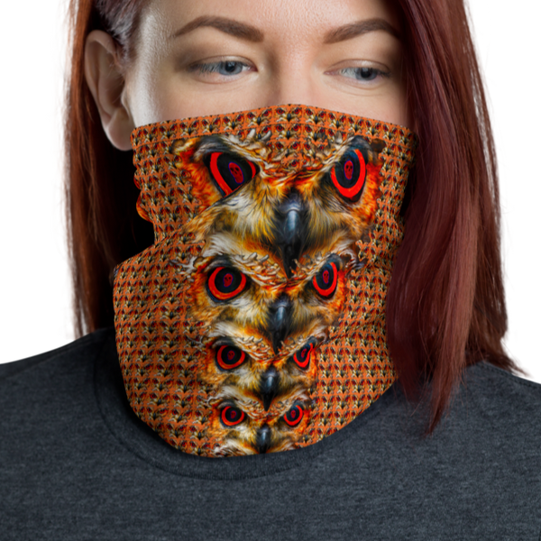 Owl Eyes See Skull Orange Cammo Neck Gaiter - SkySkull Art