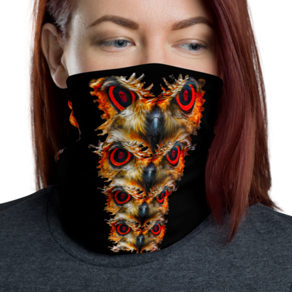 Owl Eyes See Skull  on Black Neck Gaiter - SkySkull Art
