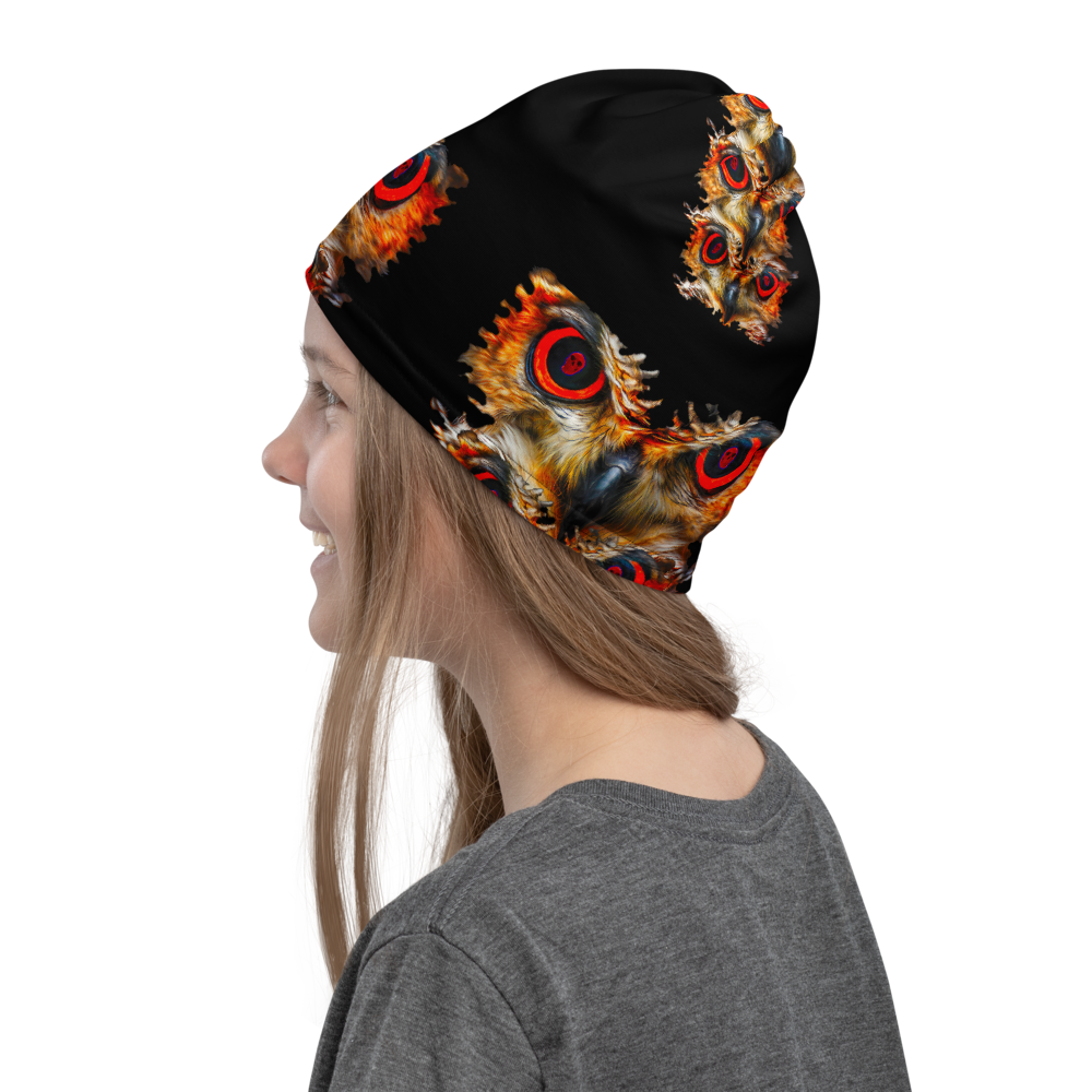Owl Eyes See Skull  on Black Neck Gaiter - SkySkull Art