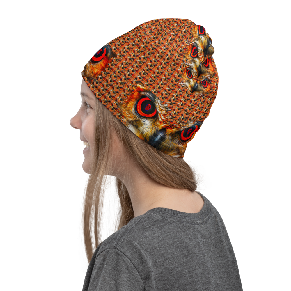 Owl Eyes See Skull Orange Cammo Neck Gaiter - SkySkull Art