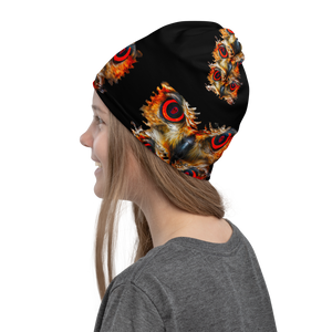 Owl Eyes See Skull  on Black Neck Gaiter - SkySkull Art