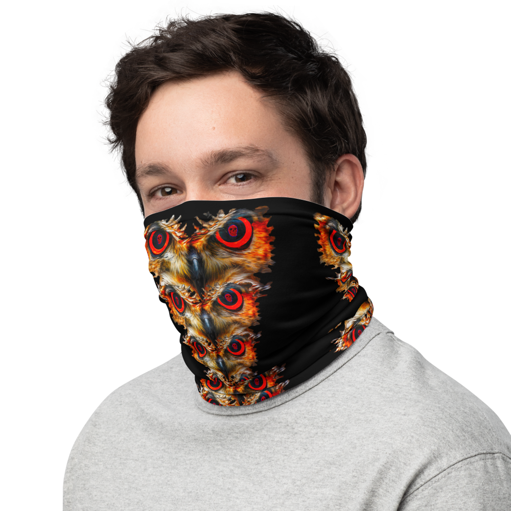 Owl Eyes See Skull  on Black Neck Gaiter - SkySkull Art