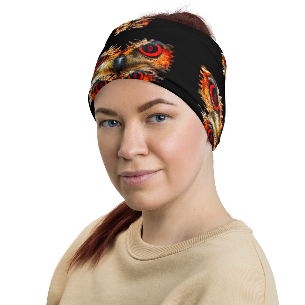 Owl Eyes See Skull  on Black Neck Gaiter - SkySkull Art