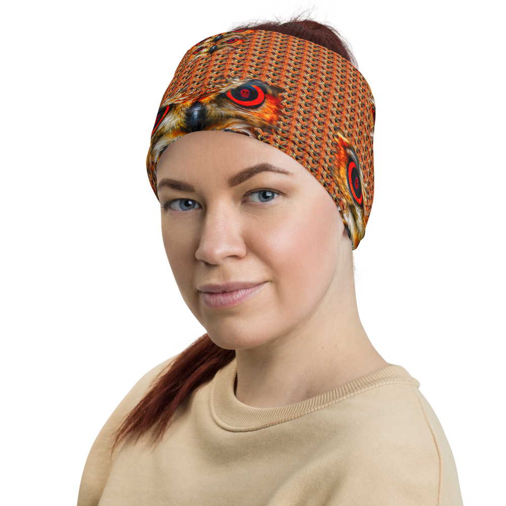 Owl Eyes See Skull Orange Cammo Neck Gaiter - SkySkull Art