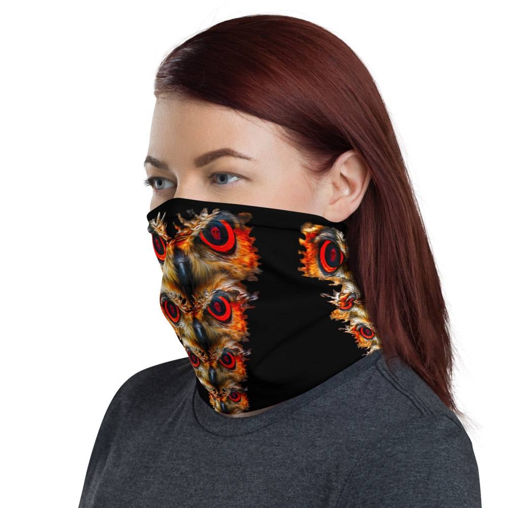 Owl Eyes See Skull  on Black Neck Gaiter - SkySkull Art