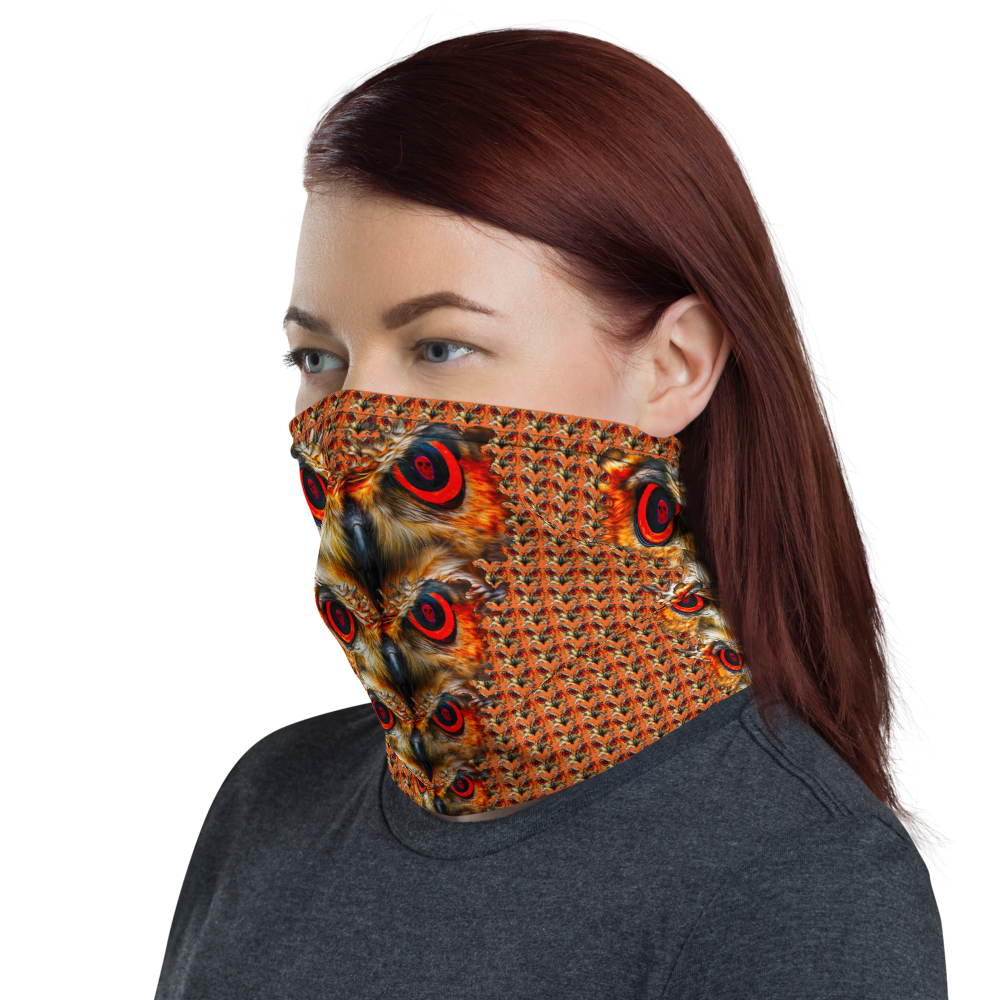 Owl Eyes See Skull Orange Cammo Neck Gaiter - SkySkull Art