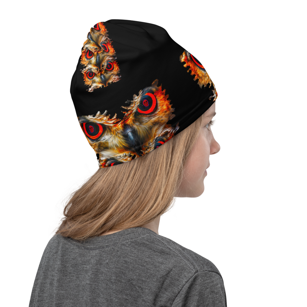 Owl Eyes See Skull  on Black Neck Gaiter - SkySkull Art
