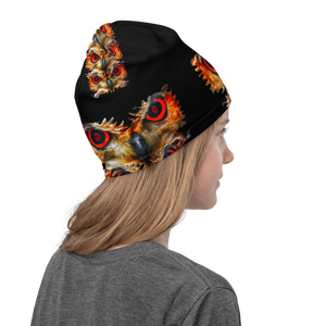 Owl Eyes See Skull  on Black Neck Gaiter - SkySkull Art