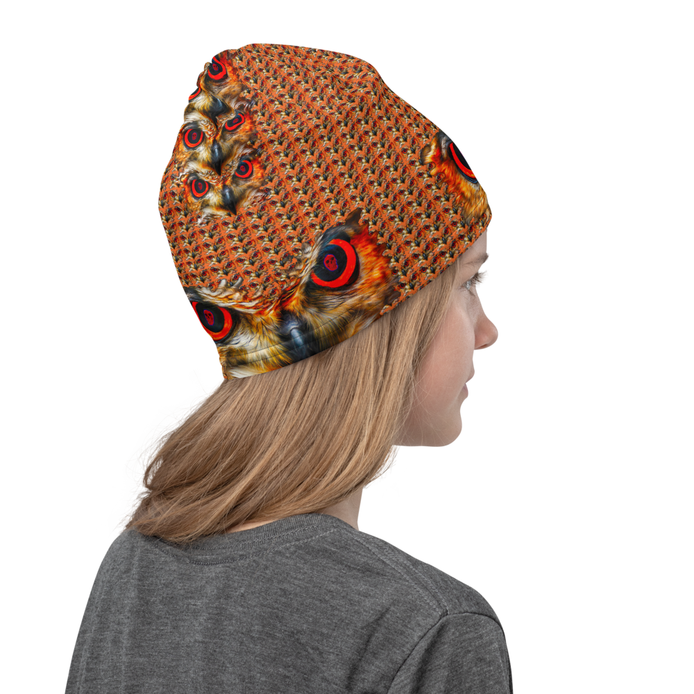 Owl Eyes See Skull Orange Cammo Neck Gaiter - SkySkull Art
