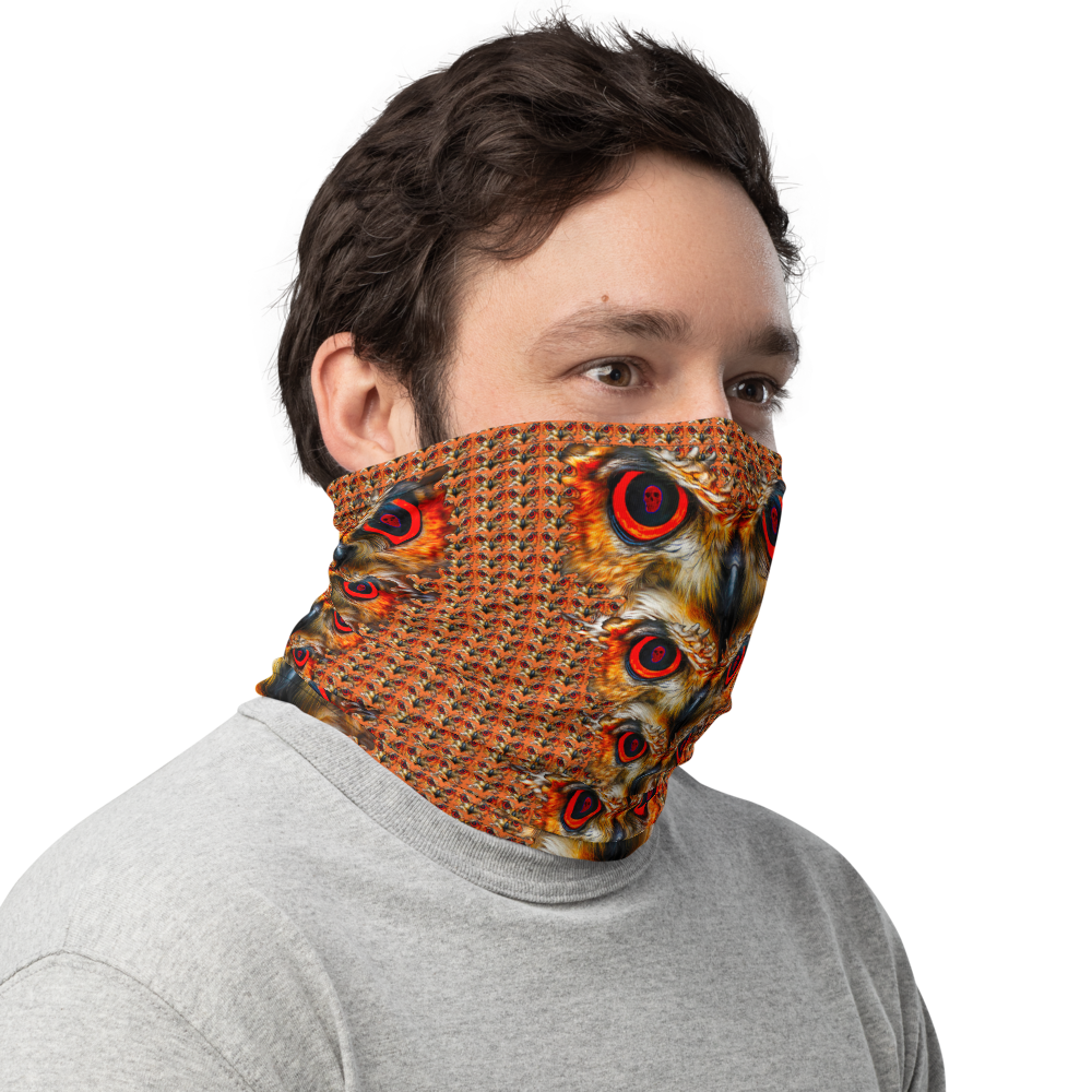 Owl Eyes See Skull Orange Cammo Neck Gaiter - SkySkull Art