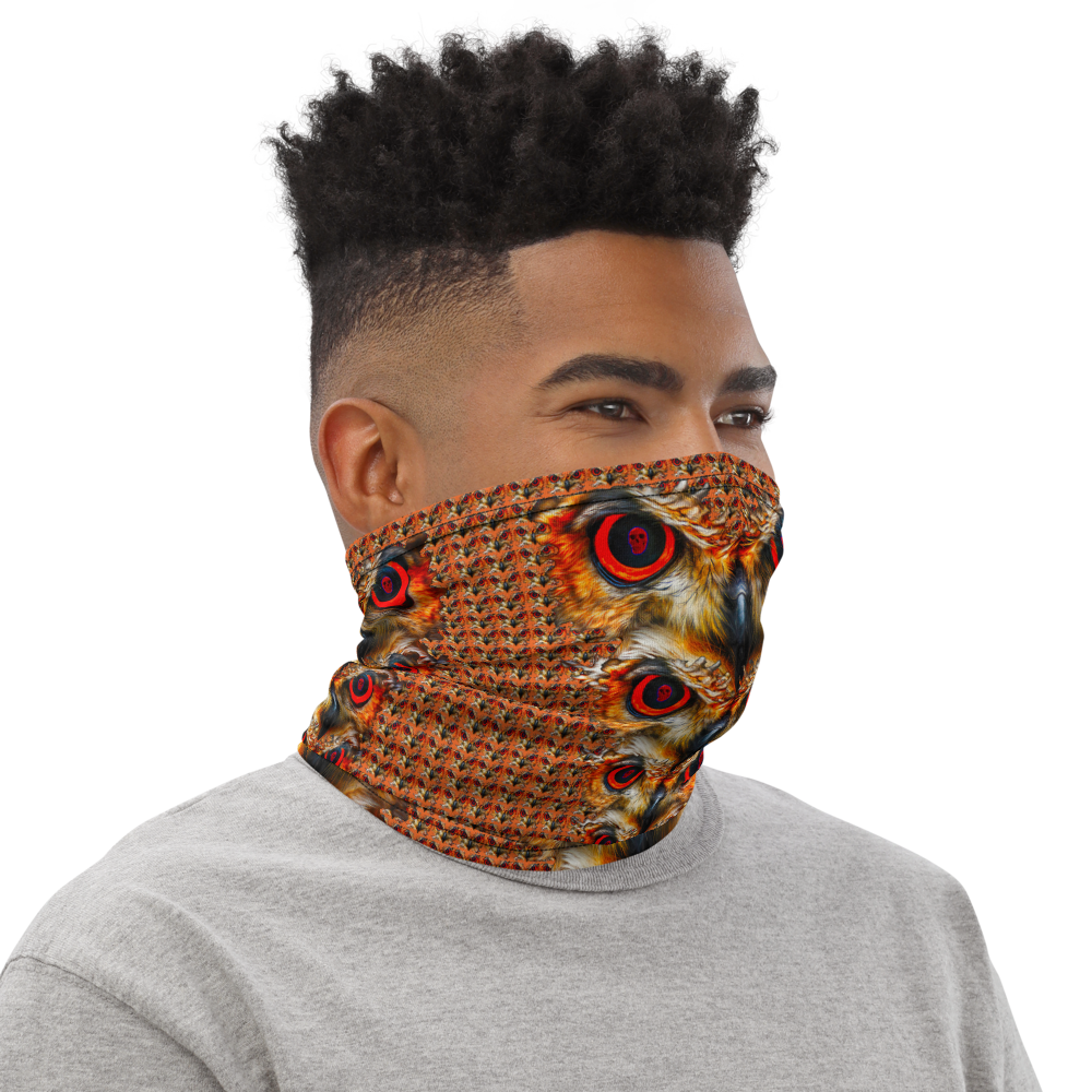 Owl Eyes See Skull Orange Cammo Neck Gaiter - SkySkull Art