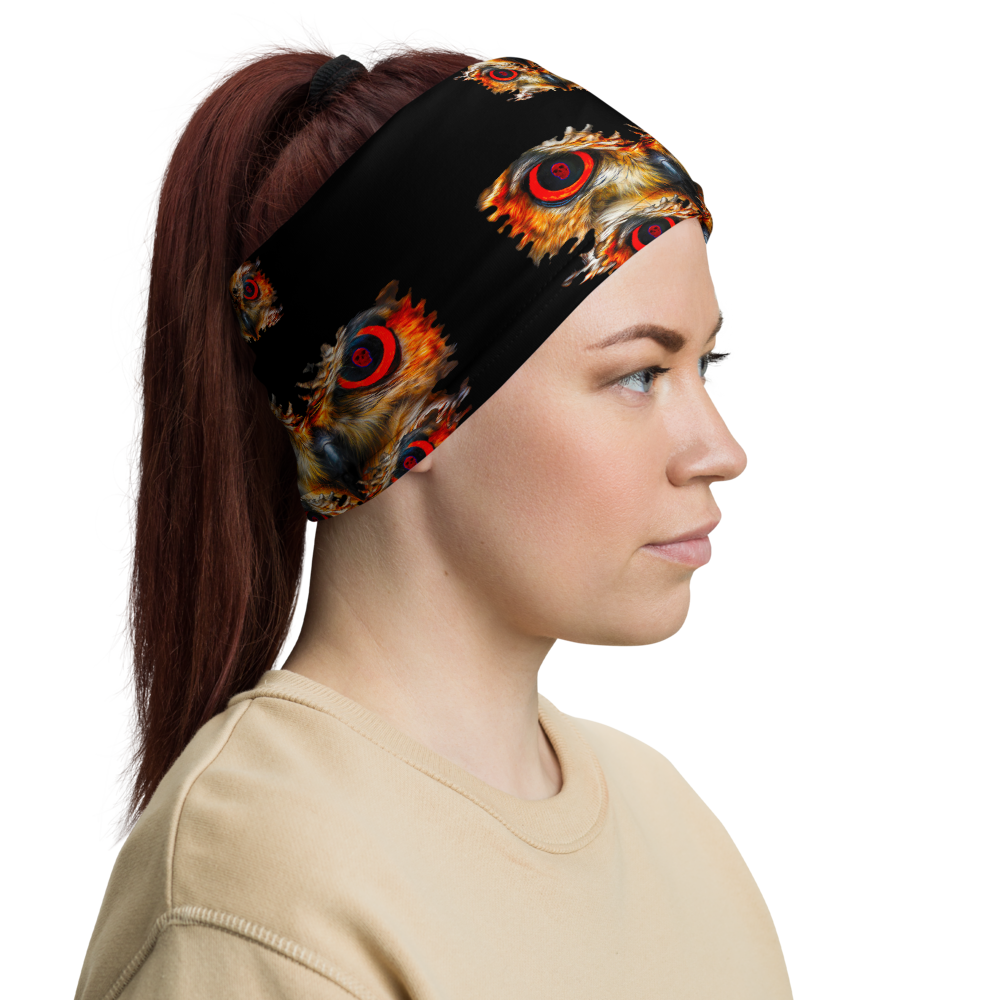 Owl Eyes See Skull  on Black Neck Gaiter - SkySkull Art