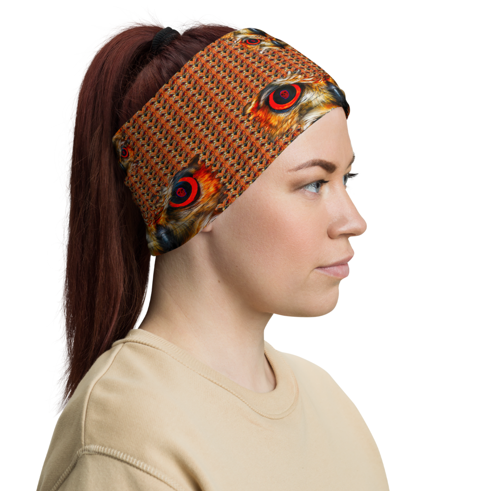 Owl Eyes See Skull Orange Cammo Neck Gaiter - SkySkull Art