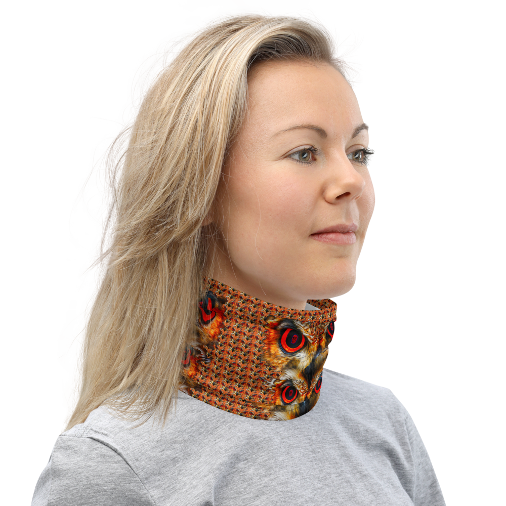 Owl Eyes See Skull Orange Cammo Neck Gaiter - SkySkull Art