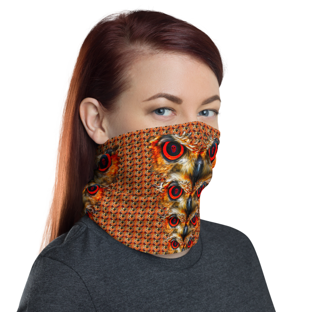 Owl Eyes See Skull Orange Cammo Neck Gaiter - SkySkull Art