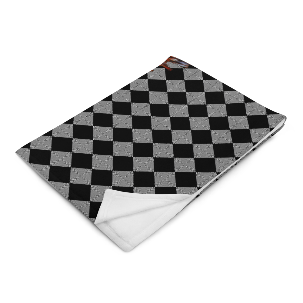 Owl Eyes See Skull on Black Hypnotic Checkered Pattern Throw Blanket - SkySkull Art