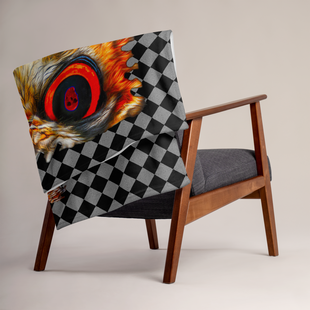 Owl Eyes See Skull on Black Hypnotic Checkered Pattern Throw Blanket - SkySkull Art