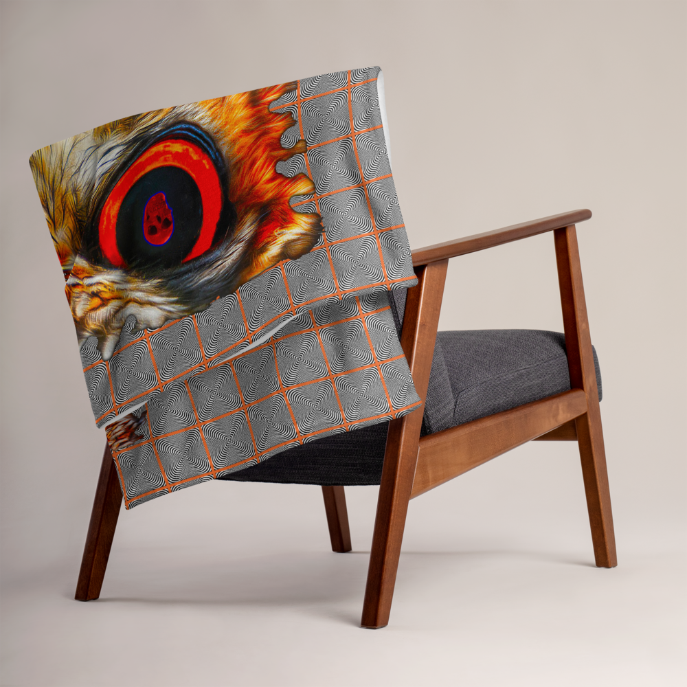 Owl Eyes See Skull on  Hypnotic Squares with Orange Pattern Throw Blanket - SkySkull Art