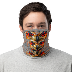 Owl Eyes See Skull  Hypnotic Squares with Orange Neck Gaiter - SkySkull Art