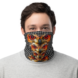 Owl Eyes See Skull  Hypnotic Checkered Black White Neck Gaiter - SkySkull Art