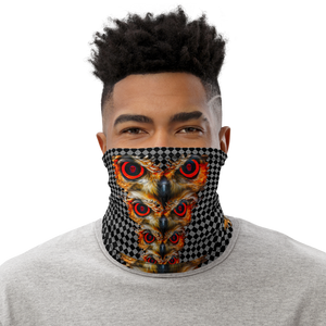 Owl Eyes See Skull  Hypnotic Checkered Black White Neck Gaiter - SkySkull Art