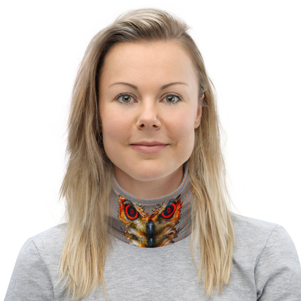 Owl Eyes See Skull  Hypnotic Squares with Orange Neck Gaiter - SkySkull Art