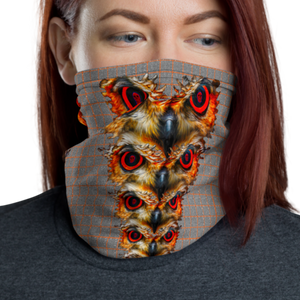 Owl Eyes See Skull  Hypnotic Squares with Orange Neck Gaiter - SkySkull Art