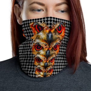 Owl Eyes See Skull  Hypnotic Checkered Black White Neck Gaiter - SkySkull Art