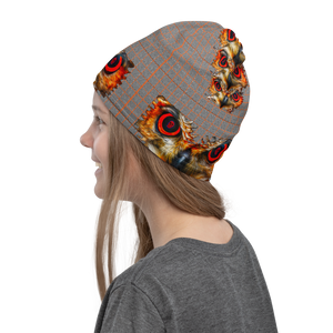Owl Eyes See Skull  Hypnotic Squares with Orange Neck Gaiter - SkySkull Art