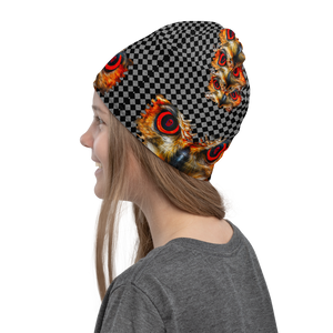Owl Eyes See Skull  Hypnotic Checkered Black White Neck Gaiter - SkySkull Art