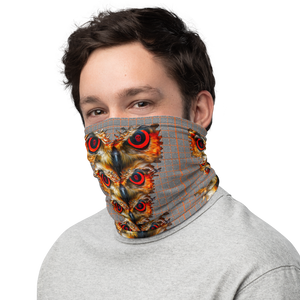 Owl Eyes See Skull  Hypnotic Squares with Orange Neck Gaiter - SkySkull Art