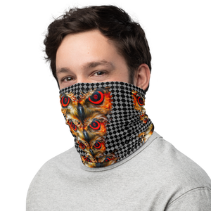 Owl Eyes See Skull  Hypnotic Checkered Black White Neck Gaiter - SkySkull Art