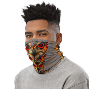 Owl Eyes See Skull  Hypnotic Squares with Orange Neck Gaiter - SkySkull Art