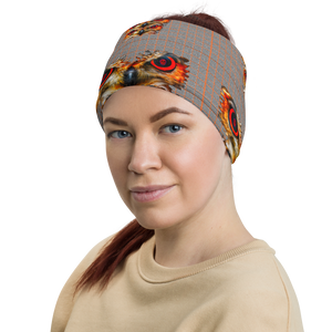 Owl Eyes See Skull  Hypnotic Squares with Orange Neck Gaiter - SkySkull Art