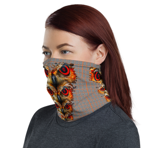 Owl Eyes See Skull  Hypnotic Squares with Orange Neck Gaiter - SkySkull Art