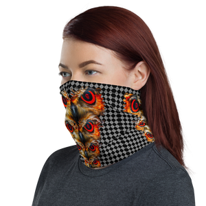 Owl Eyes See Skull  Hypnotic Checkered Black White Neck Gaiter - SkySkull Art