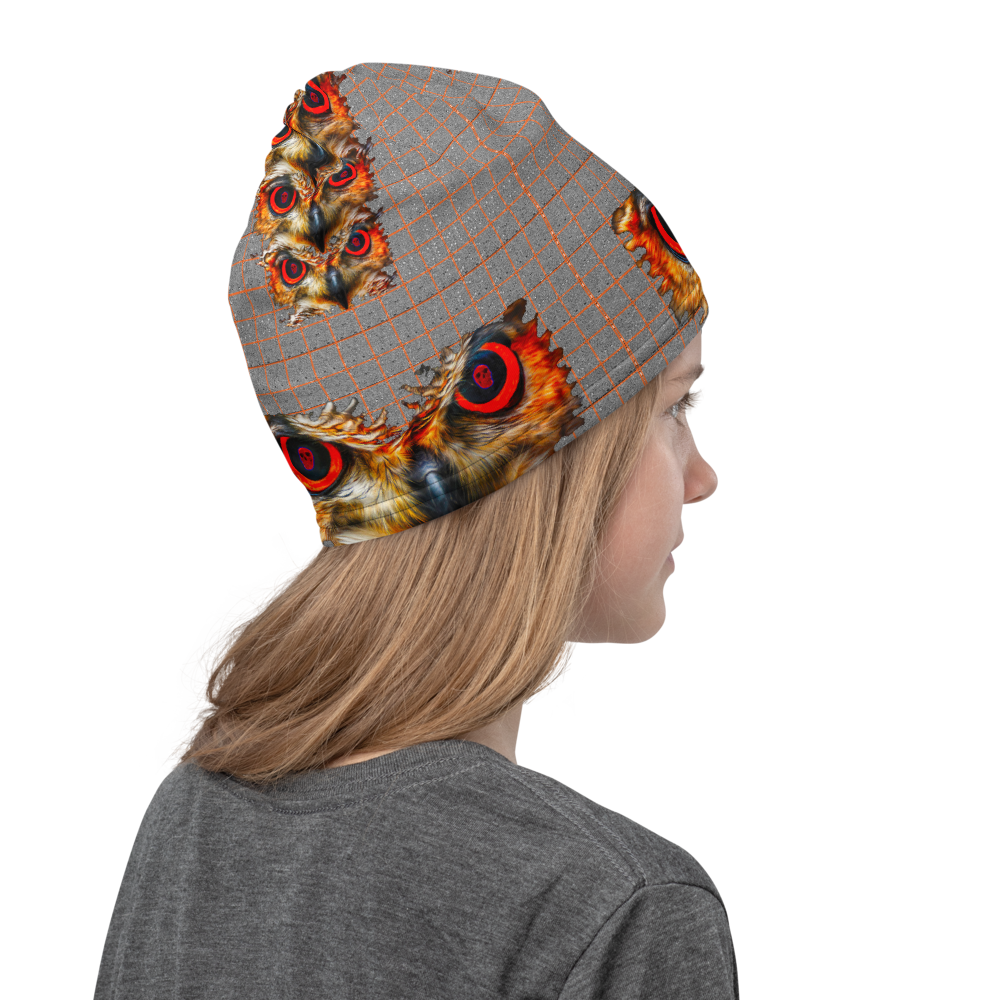 Owl Eyes See Skull  Hypnotic Squares with Orange Neck Gaiter - SkySkull Art
