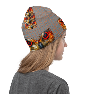 Owl Eyes See Skull  Hypnotic Squares with Orange Neck Gaiter - SkySkull Art