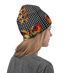 Owl Eyes See Skull  Hypnotic Checkered Black White Neck Gaiter - SkySkull Art