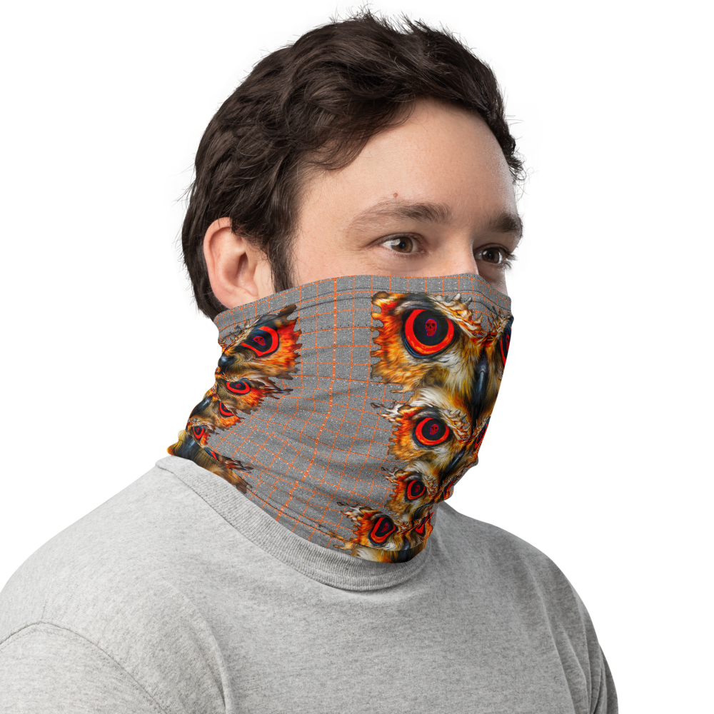 Owl Eyes See Skull  Hypnotic Squares with Orange Neck Gaiter - SkySkull Art
