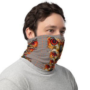 Owl Eyes See Skull  Hypnotic Squares with Orange Neck Gaiter - SkySkull Art